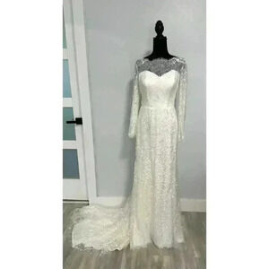 Bridal embroidered Lace Wedding Dress Size 4-6 In‎ Ivory